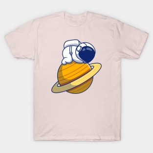 Cute Astronaut Sleeping On Planet T-Shirt